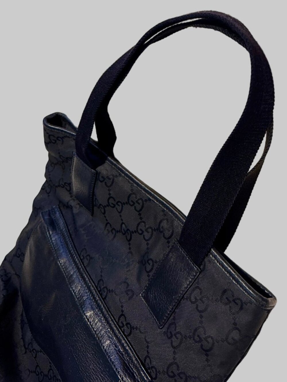 Authentic Gucci 180450 Tote Bag Black GG Monogram Canvas Leather Tote Bag - Picture 6 of 11
